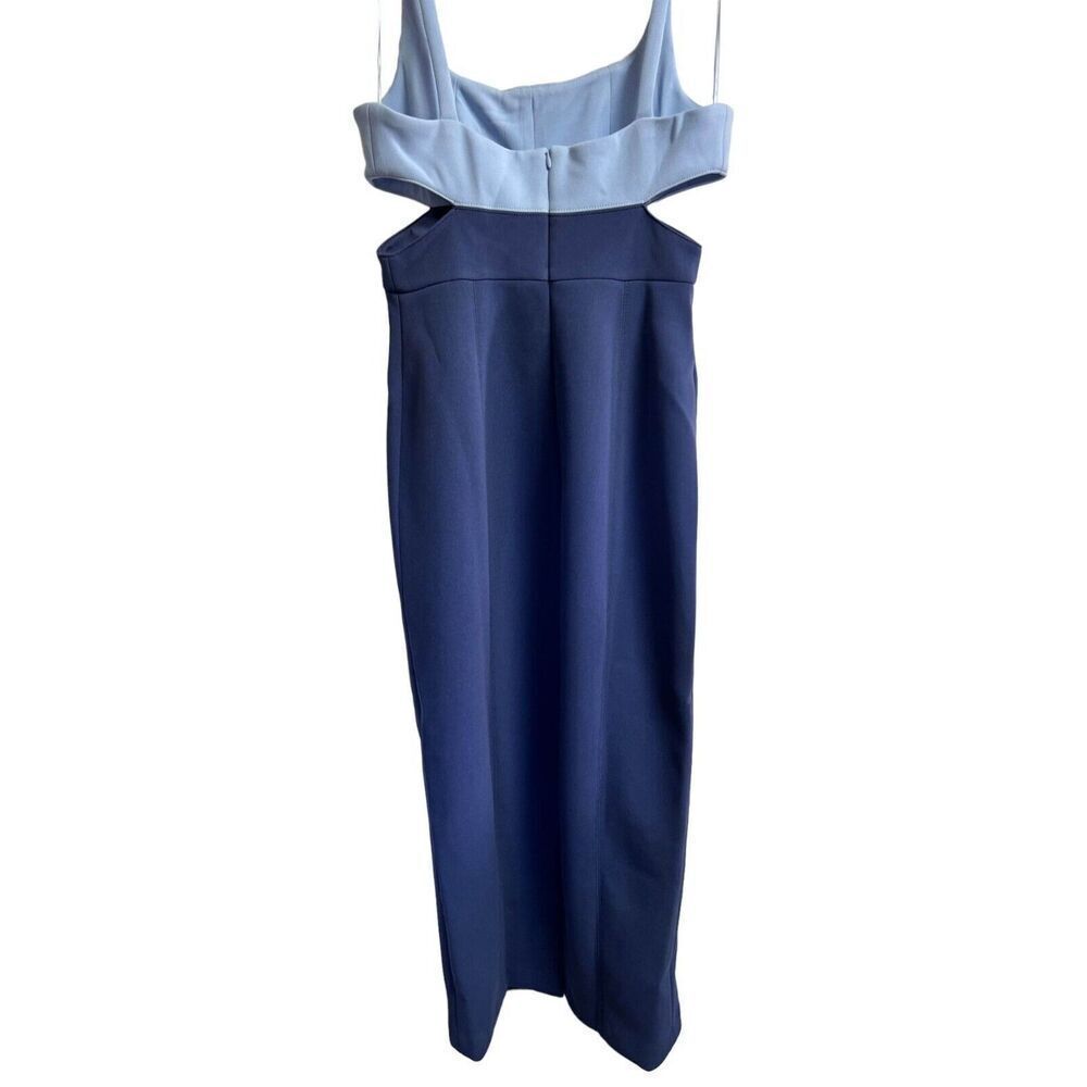 Misha Fernanda Two Tone Midi Dress Women's Medium Navy Blue Cutout Back Zipper D - Picture 8 of 10